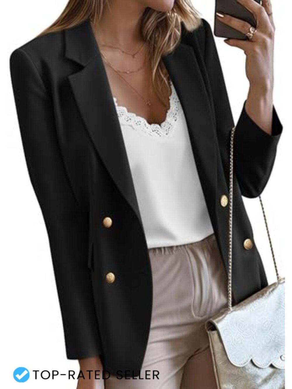 Womens Double Breasted Blazer Notch Lapel Business Casual Work Jacket